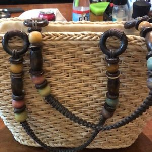 Straw purse with beaded handles